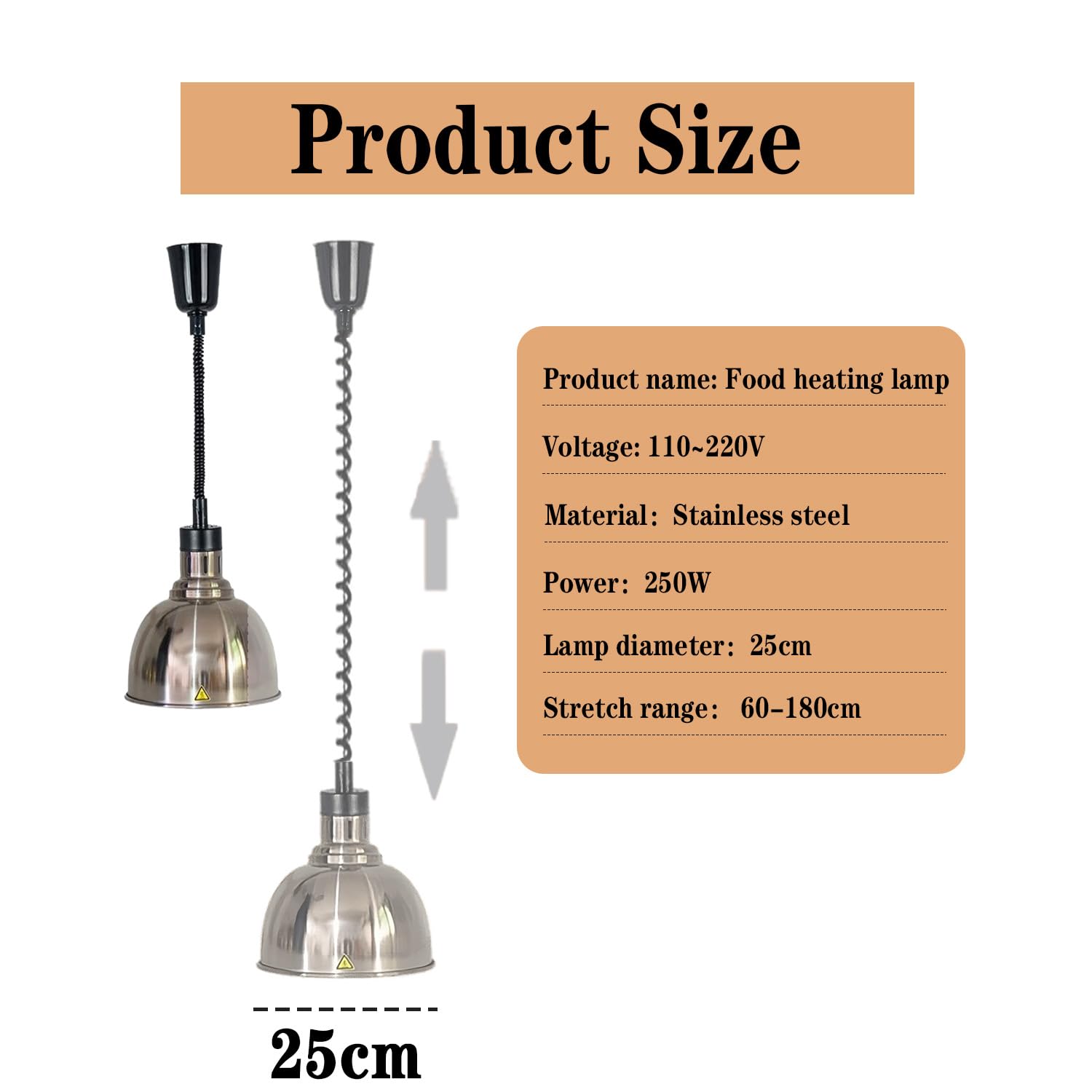 Lámpara de Calor de Alimentos Suspension para Cocina, Restaurante | Lámparas de Calentamiento de Alimentos Extensible, 250W Lampara Calor Cocina, 25cm Lampara Calienta Platos Cocina y Buffets