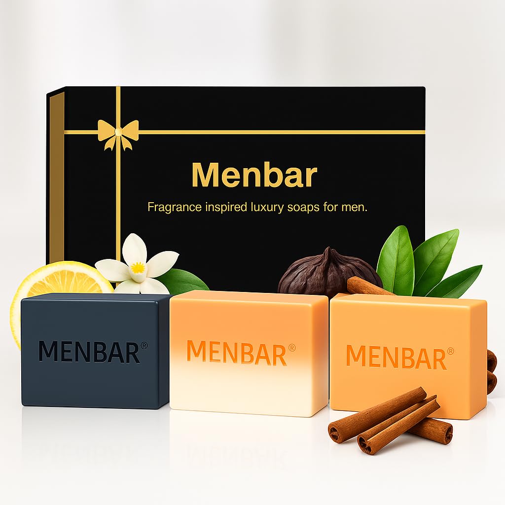 Luxury Soap Bars for Men UK – Top 3 Fragrance Inspired (Code, Creed, Million) 3 x 150g Organic Handmade Natural Jojoba Oil, Hyaluronic Acid & Papaya Extract – Premium Gift for Him