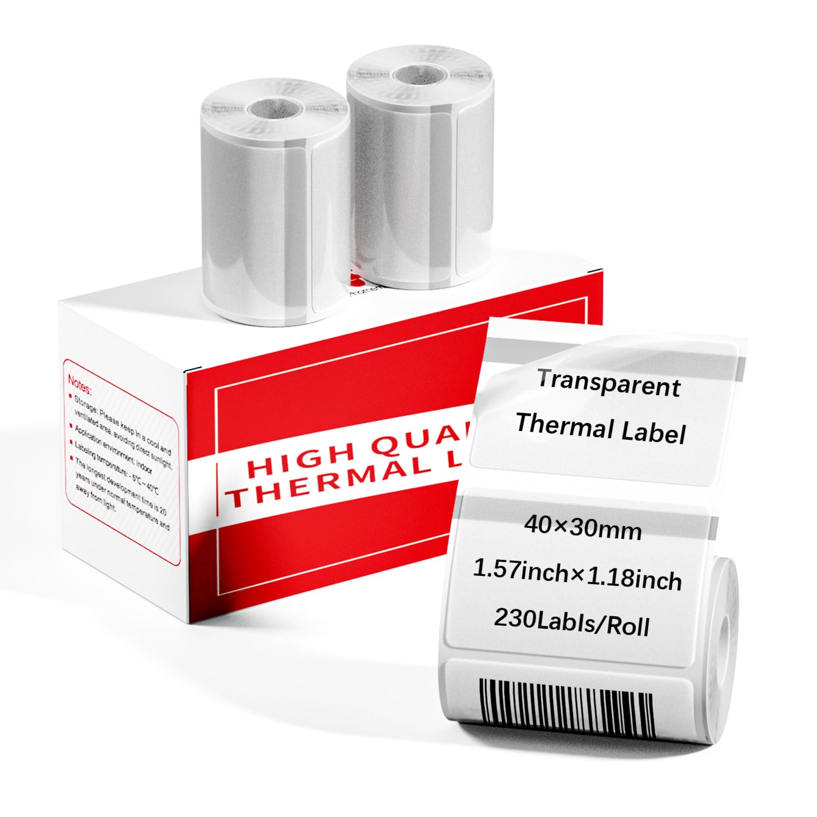 Memoqueen Clear Square/Rectangle Labels 1.57'' x 1.18'', for Phomemo M110/M110S/M120/M200/M220 Label Maker, 3 Rolls 40 * 30mm Labels, 230 Labels/Roll, Thermal Sticker Label for Address, Barcod, Note