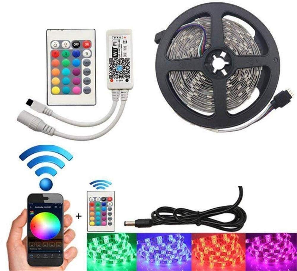 CattleBie 12V 2835 SMD Colorful RGB WiFi Waterproof LED Strip 10M 15M Smart Flexible Light Wireless Control TV Light, (Color : 15 Meters)