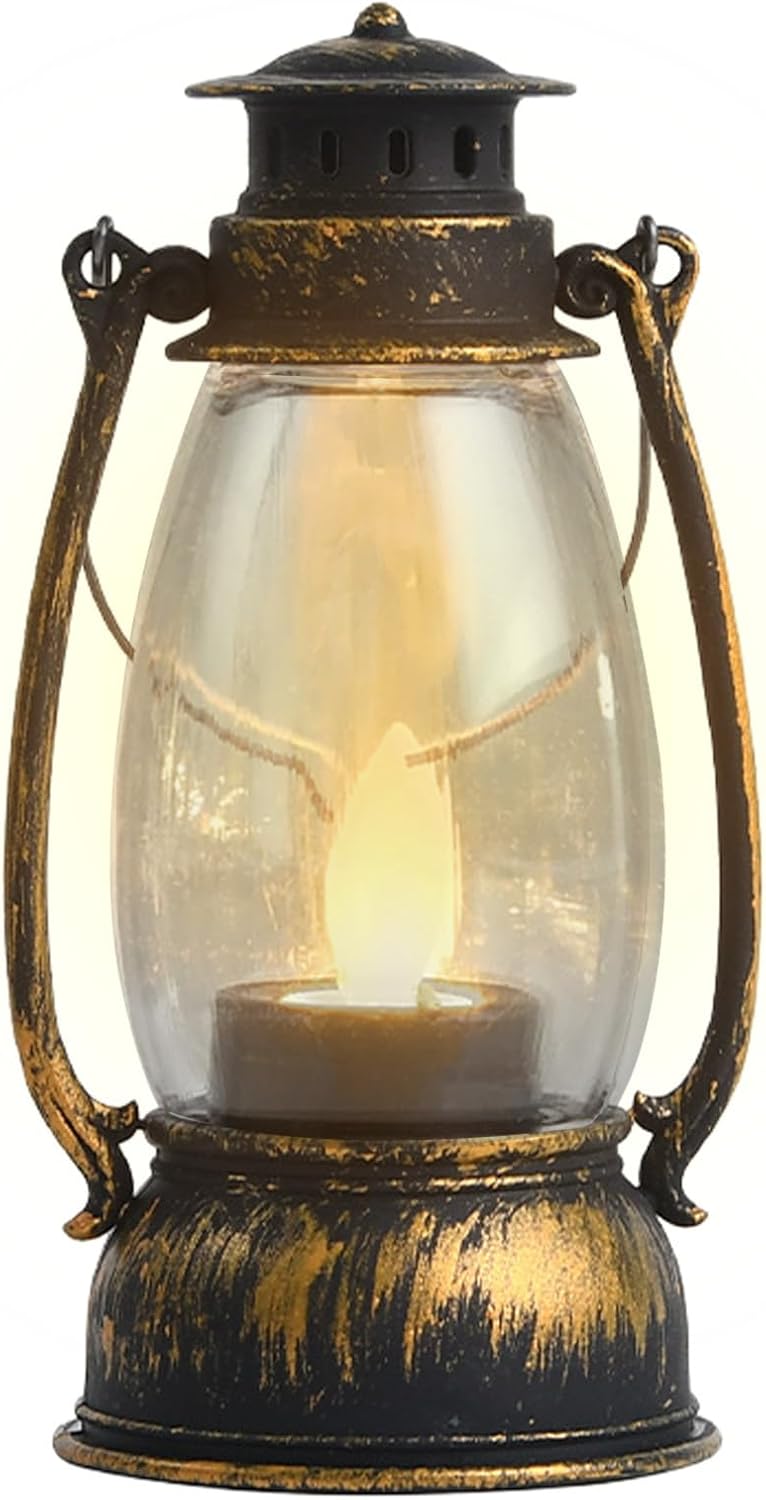 Outdoor Battery Operated Lanterns - Flickering Flame Lantern, LED Vintage LAN Tern Lamp | Halloween Lante rn,Battery Decorative Lant erns for Home Garden Patio Outdoor,2.6 X 5.1 Inches