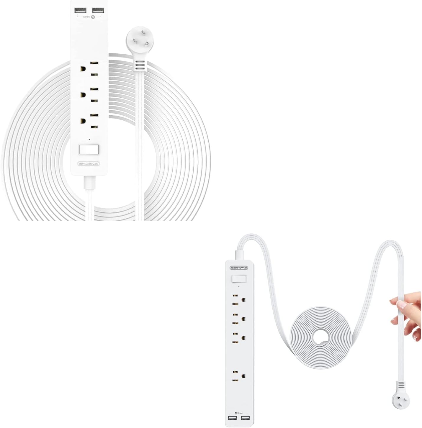 NTONPOWER Flat Extension Cord 10 Ft & Long Extension Cord