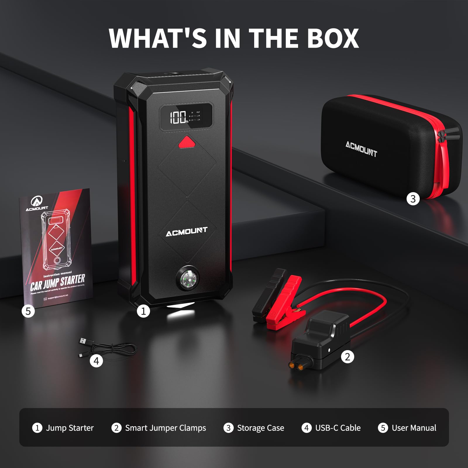 7000A Jump Starter Power Bank, 23800mAh Rozrusznik Samochodowy, Przenośny Wzmacniacz Baterii 12 V(Do 12L Benzyna/10L Diesel) Booster Baterii z Latarką LED, Kablami Rozruchowymi, USB i Kompasem