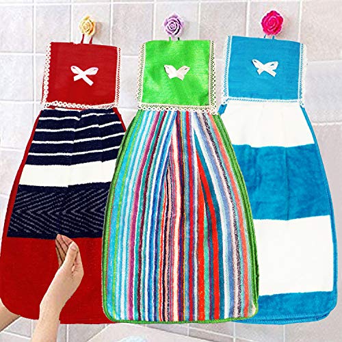 Image of Kuber Industries Hanging Cotton 3 Pieces Cotton Washbasin Napkin /Hand Towel for Kitchen and Bathroom (Multi)