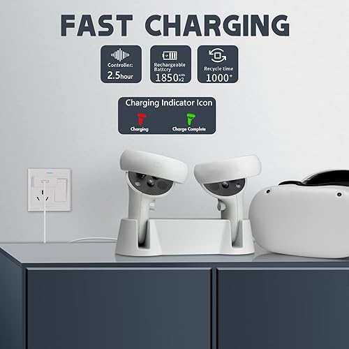 Miniatura 2 de Base de carga para controladores Oculus Quest 2, estación de carga VR para Oculus Quest 2 controladores, estación de carga rápida con cable de carga