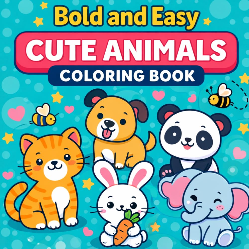 Cute Animals Coloring Book: Bold and Easy