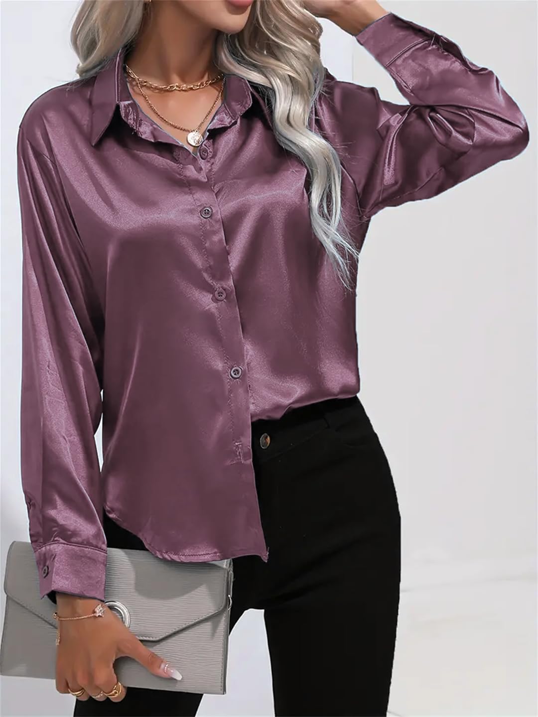 SheWill Camisa de satén para mujer