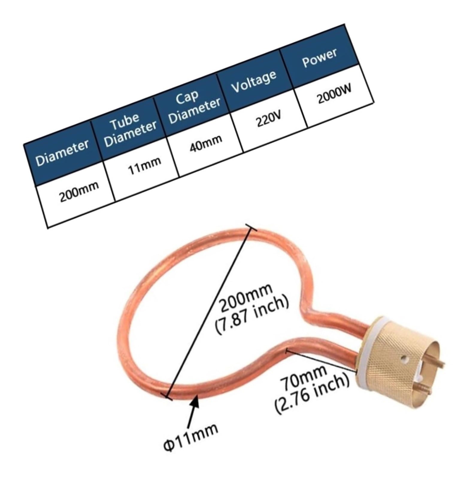 Tube chauffant électrique en cuivre rouge 2 kW 220 V for autoclave médical, élément chauffant circulaire à bride de 42 mm for bac de stérilisation