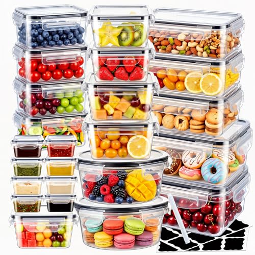 Asnews 48 Pcs Reusable plastic food storage containers with lids