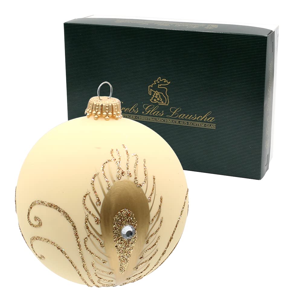 Set 4 Palline Di Natale In Vetro Rosso Opaco E Lucido Con Fiocchi Di Neve E Corona Oro – Lauschaer, Diametro 7 Cm, Fatte A Mano