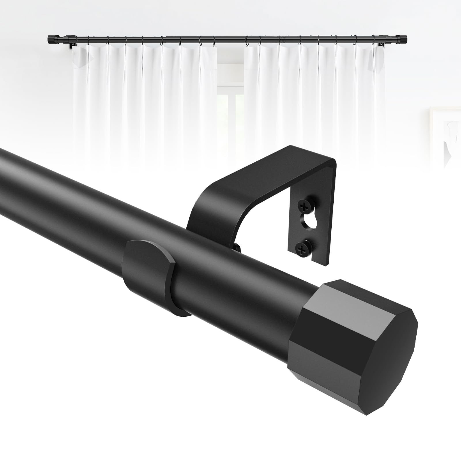 Jialexin Black Curtain Pole 40-116Cm, Matte Rail With Geometric Diamond Finials, 25Mm Luxury Prismatic Rod For Bedroom Décor (16-46 Inch)