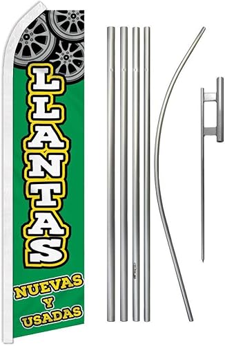 Kit de bandera de Swooper y asta de bandera de 16 pies de alta calidad de Llantas Nuevas y Usadas