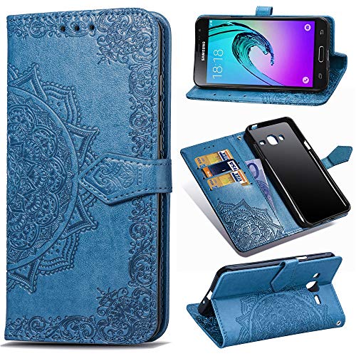 Qiaogle Funda para Samsung Galaxy J3 / J3 (2016) J310 - PU Cuero Mandala Billetera Clamshell Carcasa Cover para Samsung Galaxy J3 / J3 (2016) J310 - SD17 / Azul