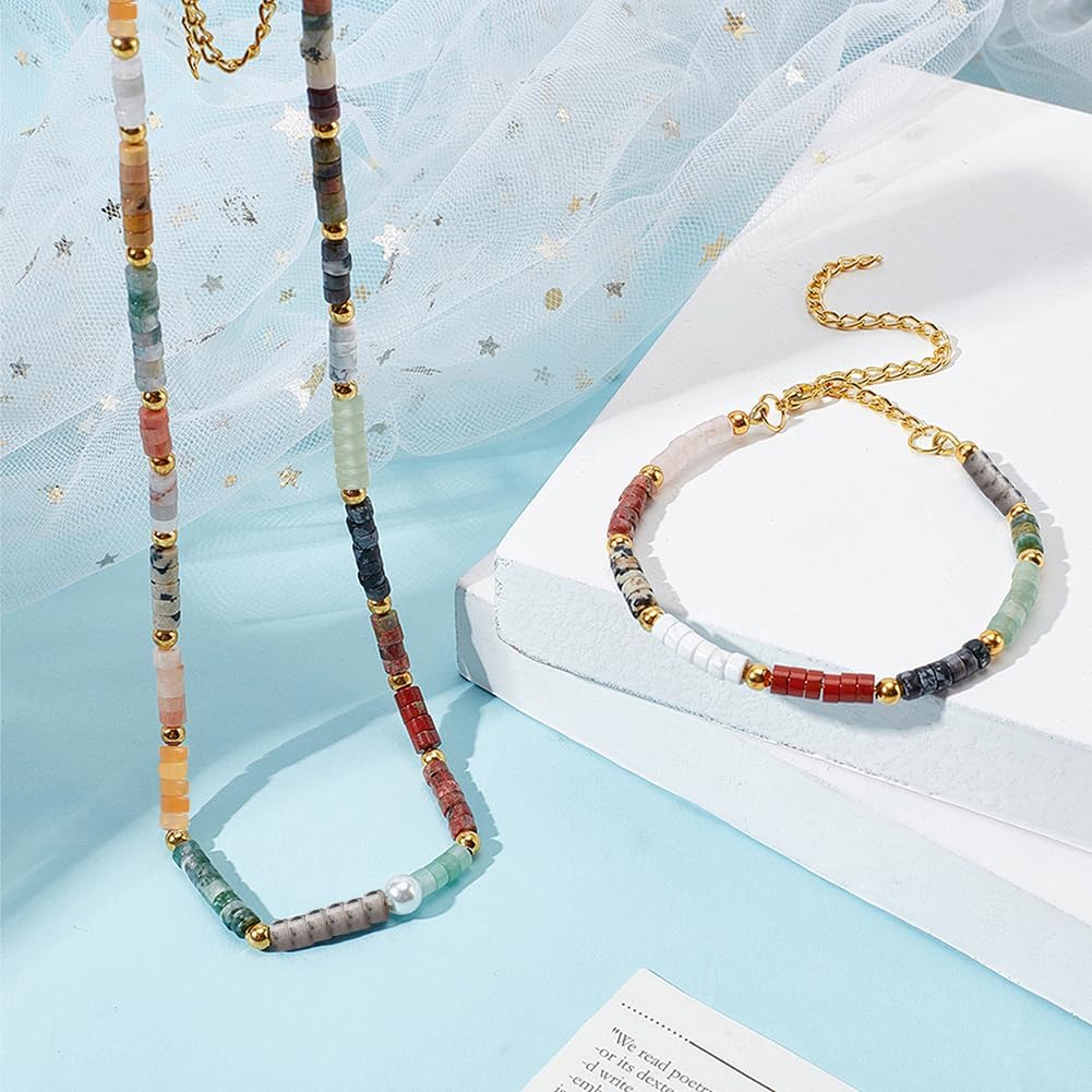 NBEADS 160 Pcs Natural Heishi Stone Beads, 16 Styles Flat Round Stone Disc Spacer About 4×2mm Synthetic Gemstone Beads for Bracelet Earrings Jewelry Making - Image 7