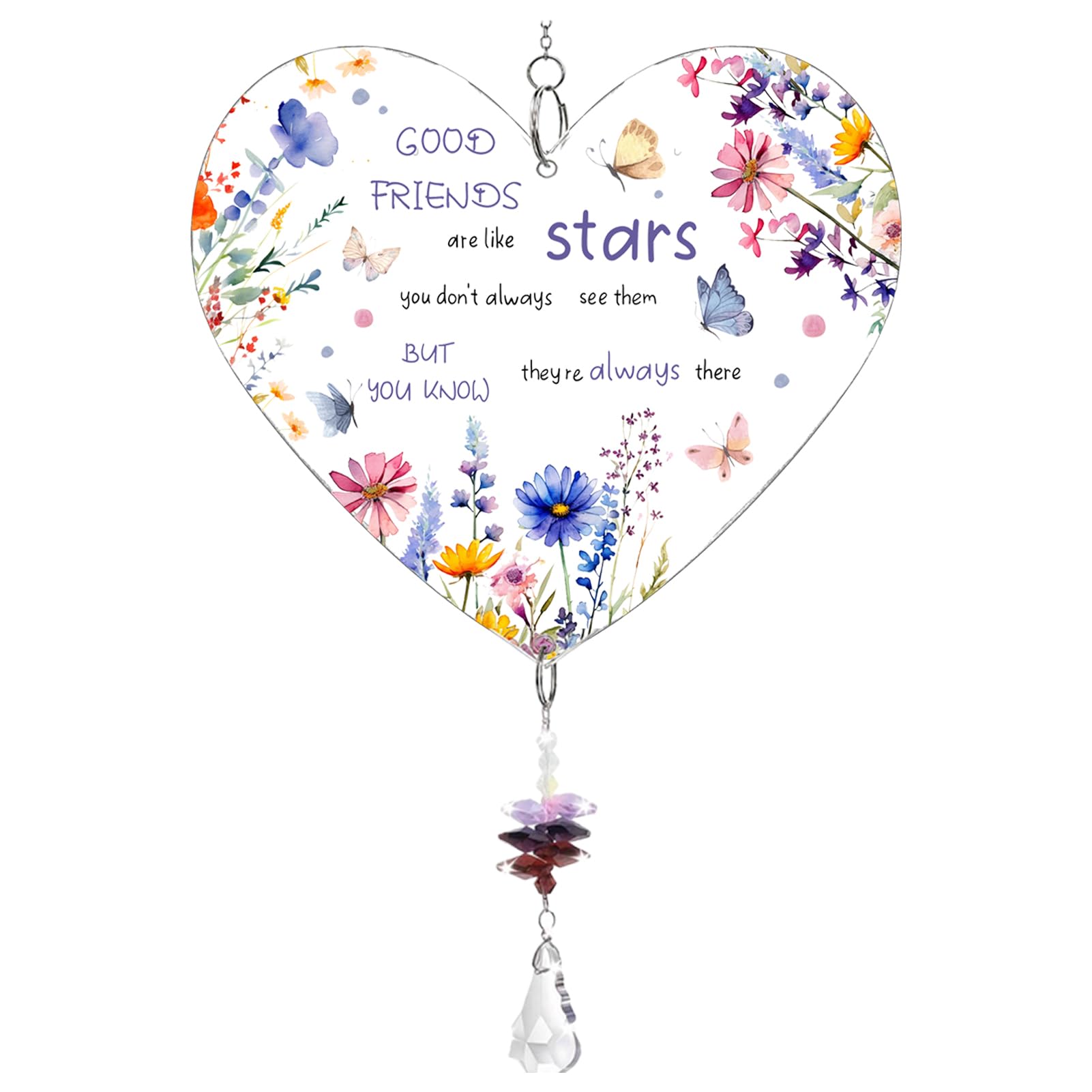 Friendship Gift for Her – Acrylic Heart Hanging Sign Plaque,GOOD FRIENDS are like stars To my best friend and sisters, Laser Engraved Clear Acrylic Ornamen (Friendship)