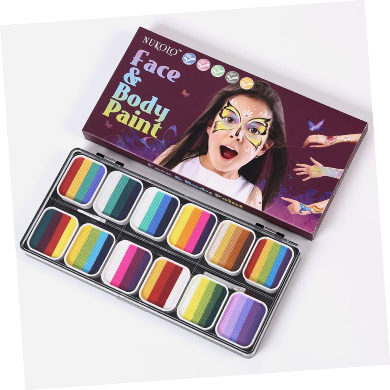 PartyKindom 1Set Color Face Paint Kit Body Painting with Storage Box for Cosplay Festivals and DIY Safe and Non Leaking Portable Makeup Tool for Adults