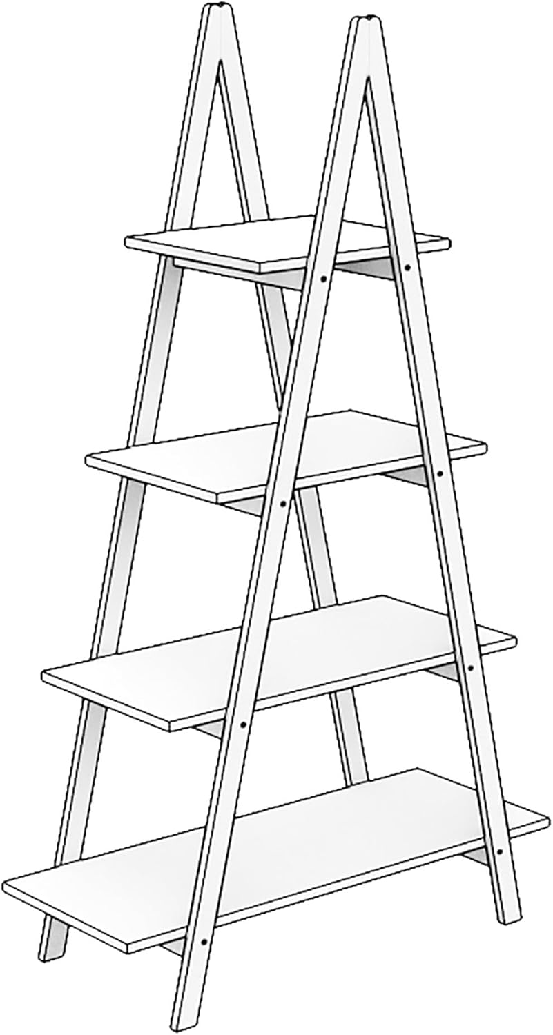 Solid Bamboo Wood A Frame Ladder Bookshelf, 4-Tier Display Shelf with UV Painted MDF Boards, Rustic Plant Stand for Living Room, Office, and Home Decor, Easy Assembly