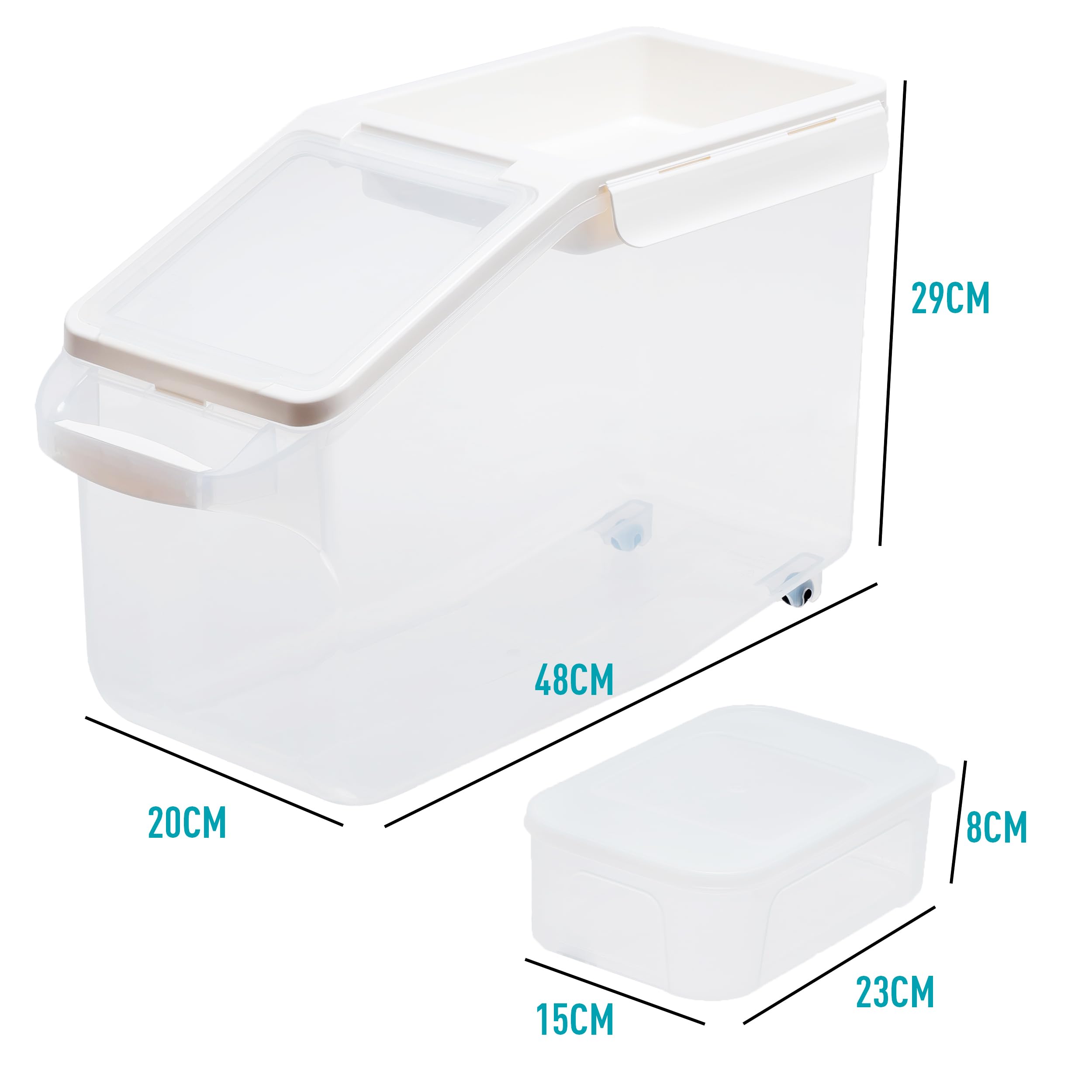Citylife Boîte de conservation pour chien avec couvercle (12 l + 1,8 l) - Boîte hermétique avec roulettes - Convient pour riz, céréales, aliments secs, nourriture pour chien - Blanc