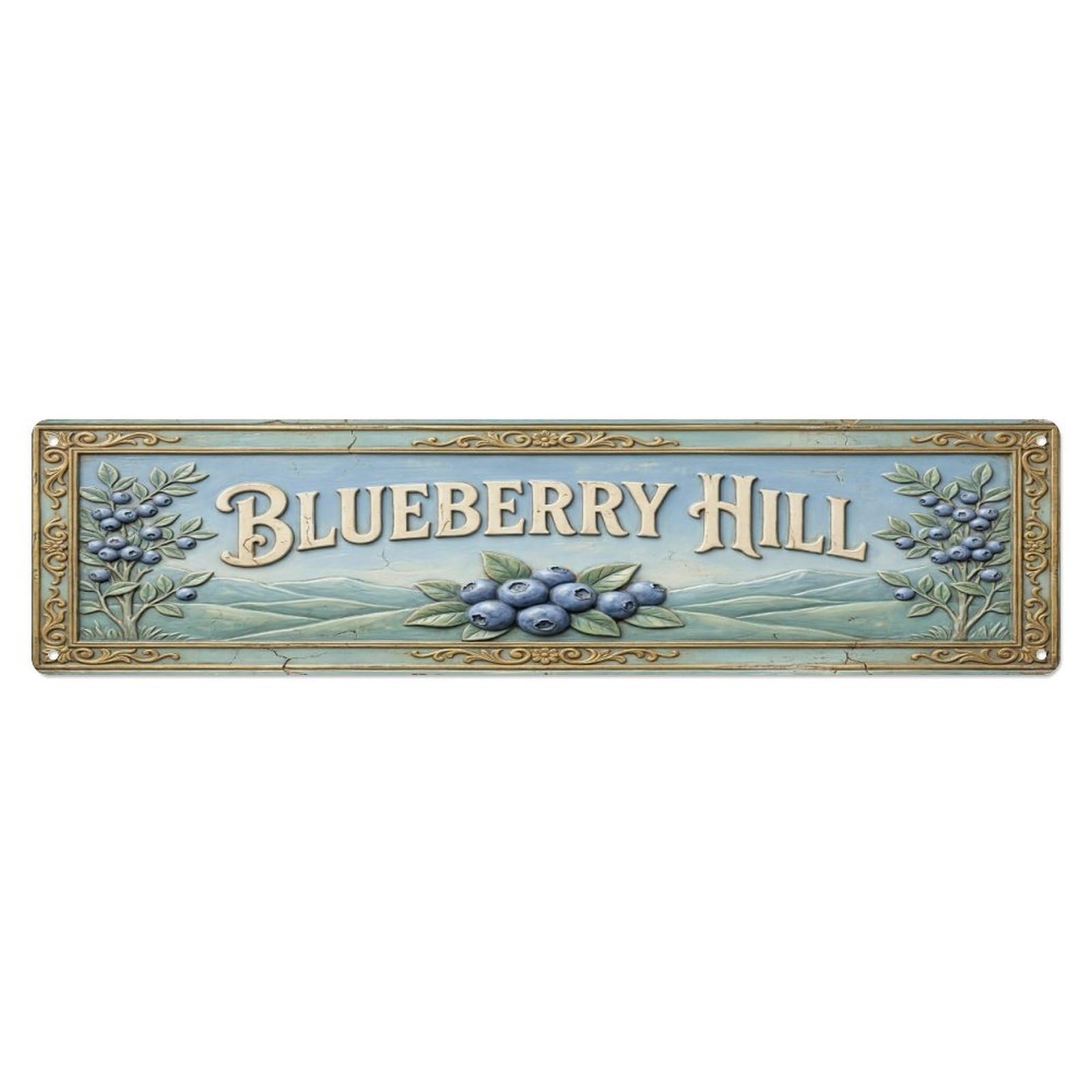 Olhnbad 4X16inch(10X40cm) Vintage Cottagecore Garden Blueberry Hill Relief Metal Tin Sign