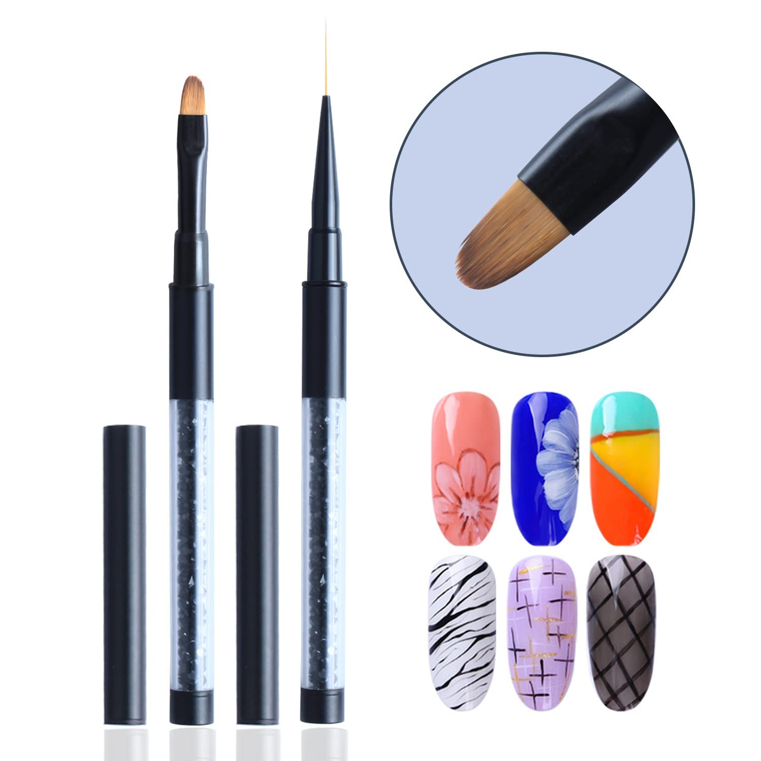 N/A Pennello per unghie acrilico nero opaco Pennello per pittura per nail art Pennello per gel UV Smalto per unghie in cristallo acrilico con strass WolFums