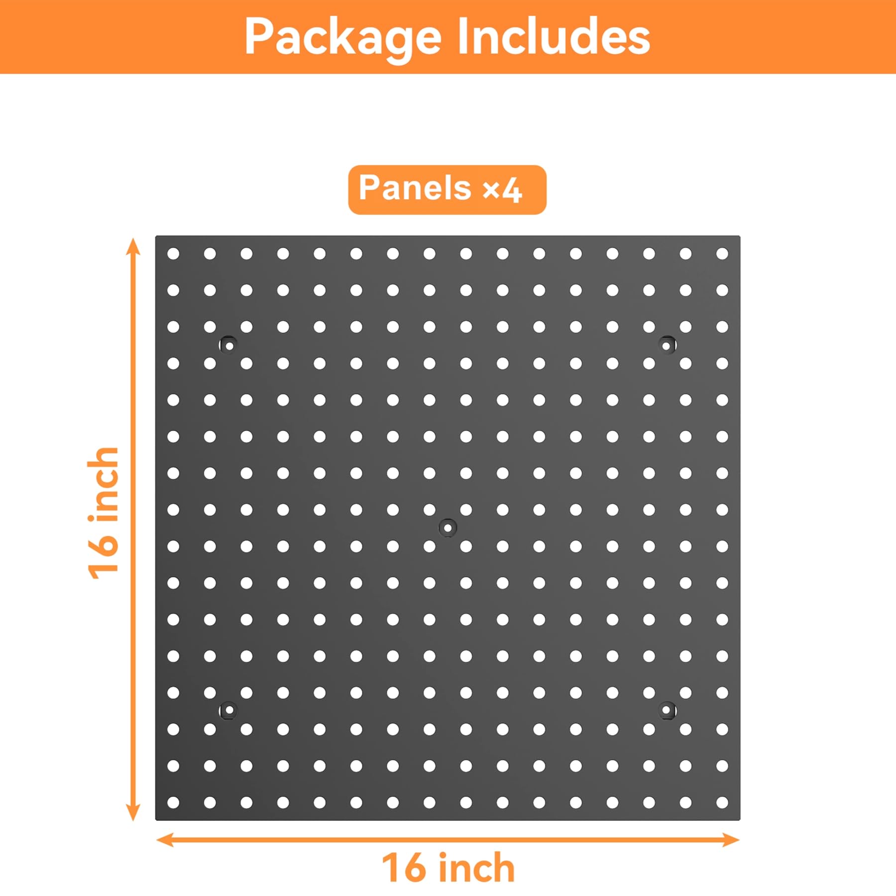 TORACK 4PCS 16"x16" Pegboard Panels for Wall Garage Utility Tools Pegboard Storage System for Workbench, Shop, Shed Modular Peg Board Organizer Board(Pack of 4, Black)