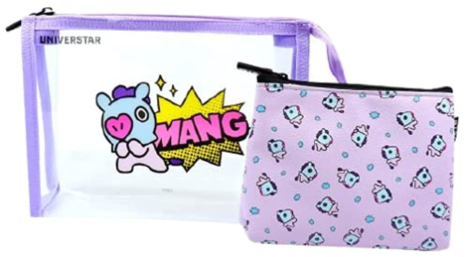 K-pop - BTS, Official Merchandise by Line Friends Small Coin Purse, ID Credit Card Wallet Toiletry storage,Cosmetic Organizer Bag Set, Bag In Bag, Cosmetic Bag for Woman (Mang ,purple)