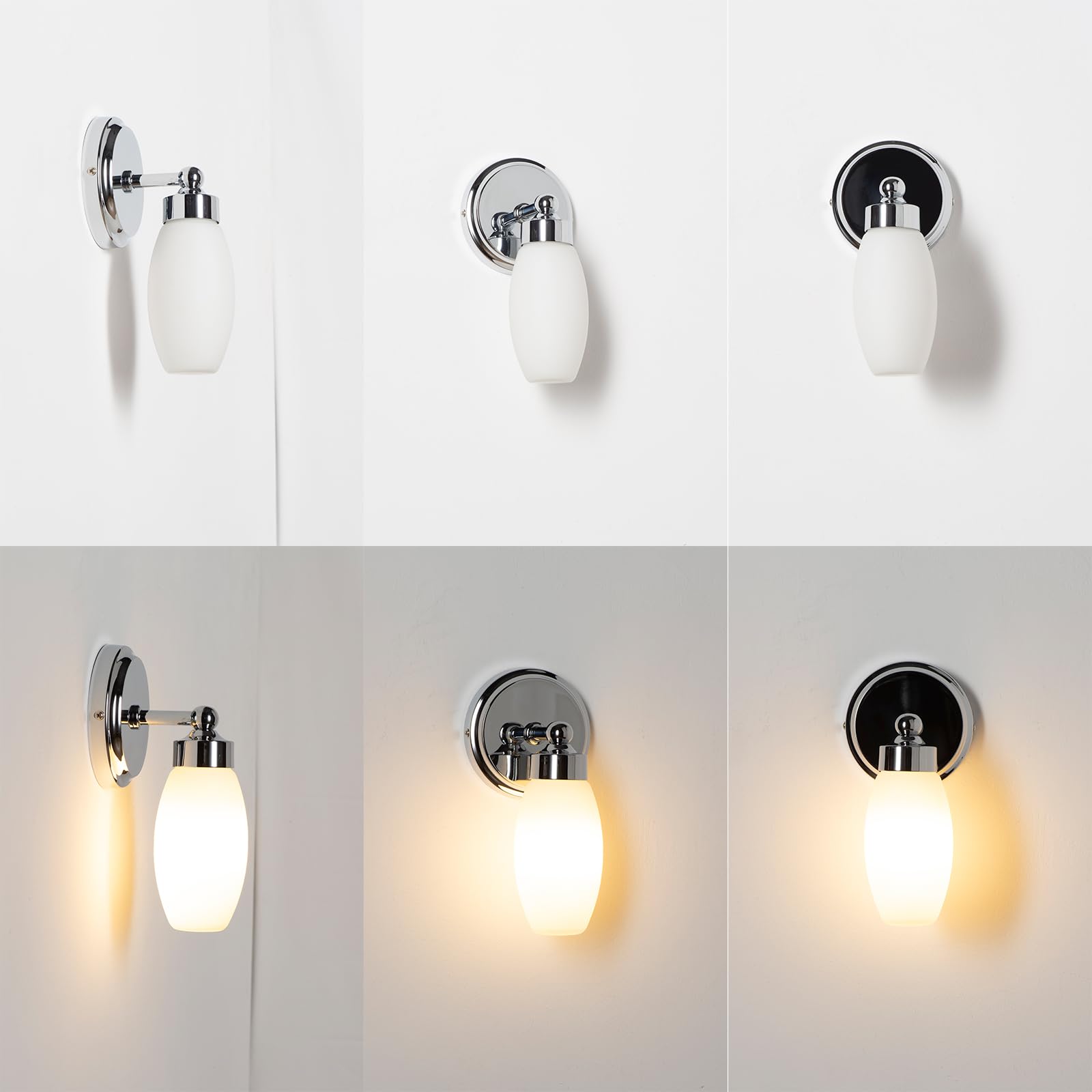Alpinaluz Aplique de pared para baño con casquillo E14, base metálica cromada y pantalla de cristal blanca mate, diseño elegante y protección IP44 para iluminación suave y uniforme en interiores