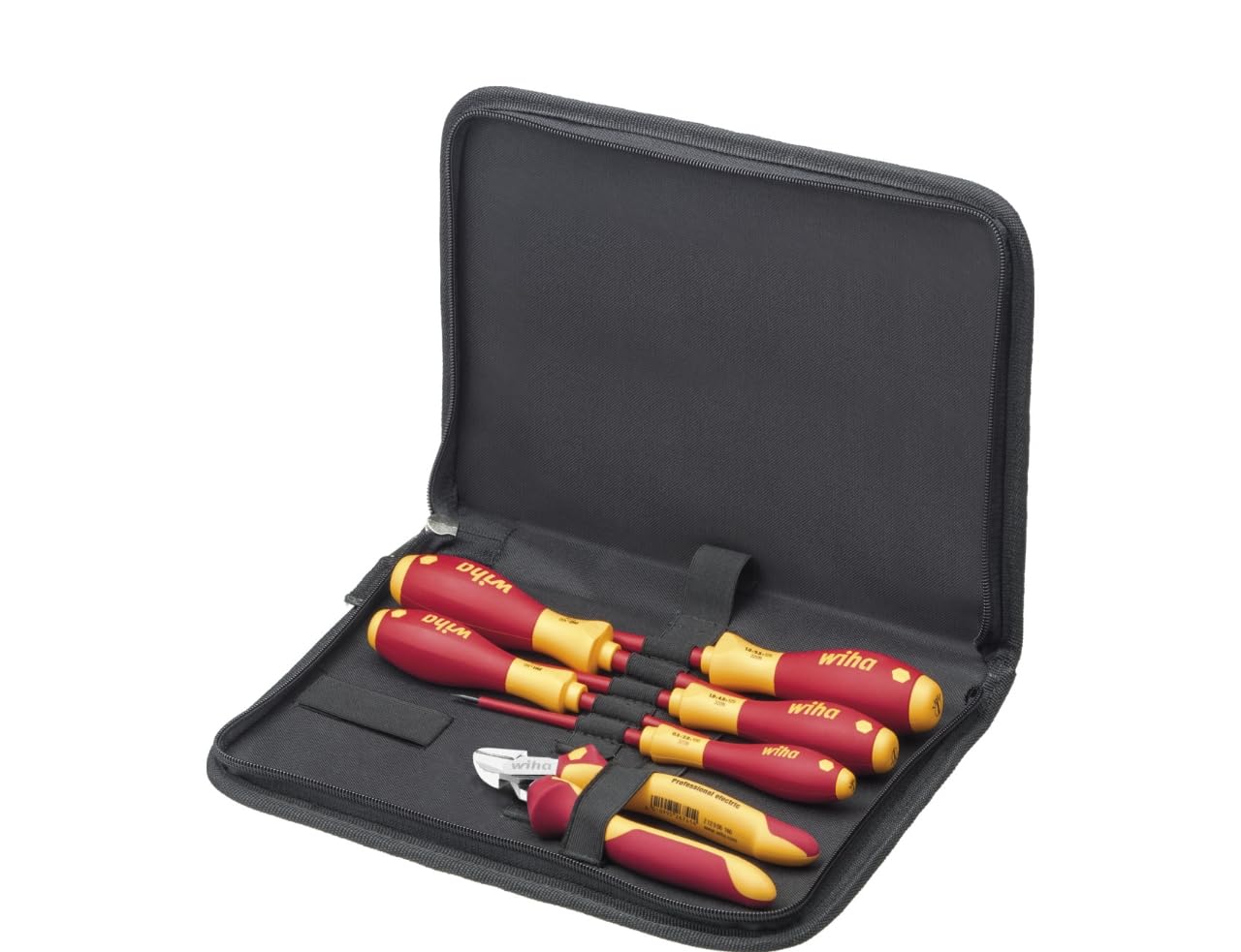 Wiha Juego de herramientas para electricistas con destornilladores, alicates de corte diagonal, de 7 unid., incl. funda para herramientas (33969)