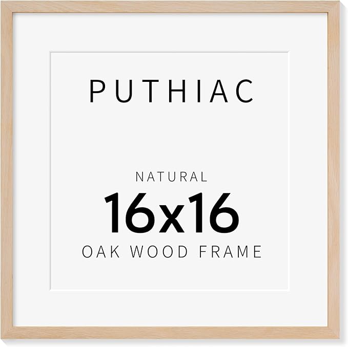 puthiac 16x16 Picture Frames for Wall - Minimalist 16x16 Oak Wood Frames, 16"x16" Picture Frame Wood, Natural Solid Wooden Picture Frames for Wall Art Photo and Prints(1 Pack, Beige)