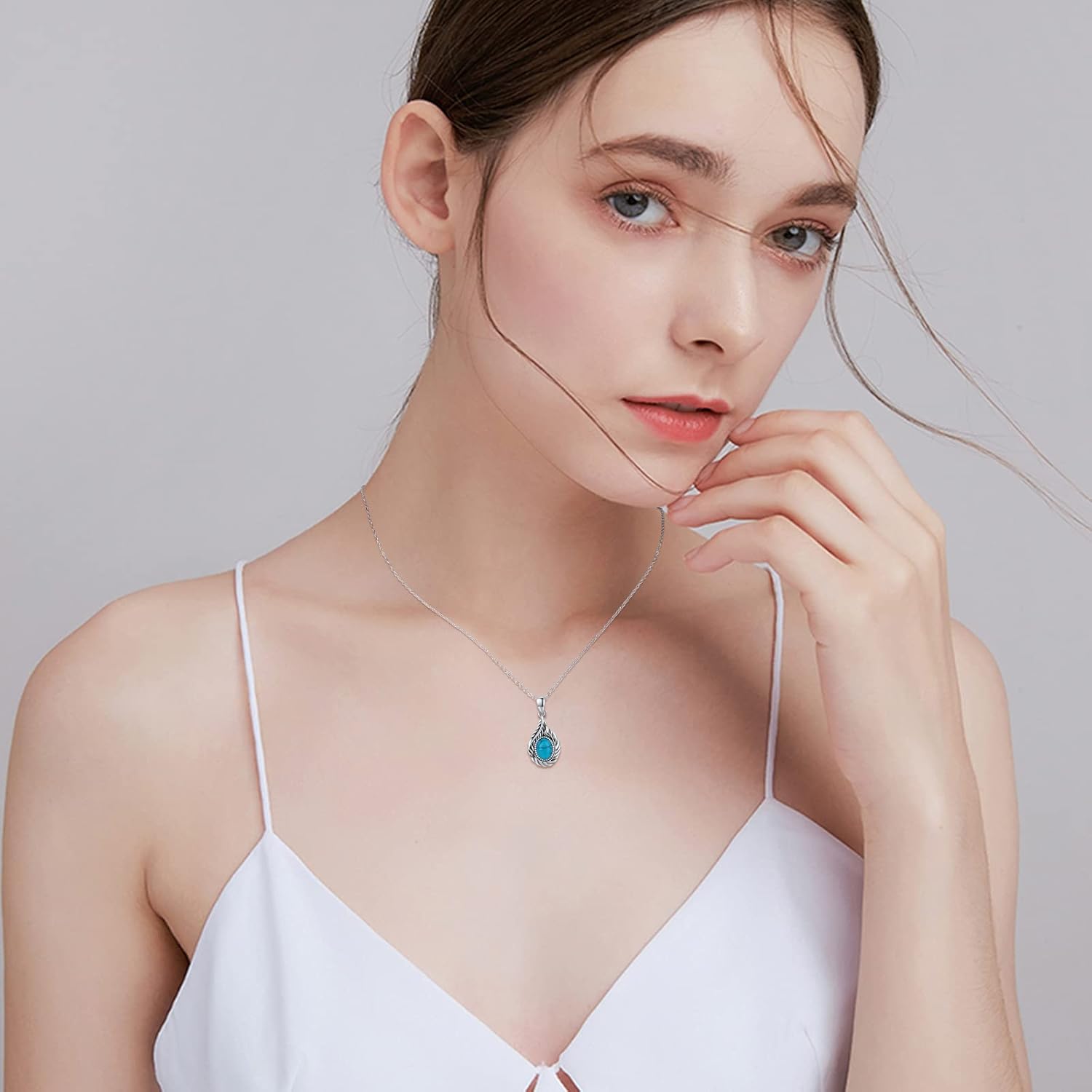 CUOKA MIRACLE Urn Necklace for Ashes， 925 Sterling Silver Turquoise Feather Drop Urn Pendant Cremation Memory Jewellery Ashes Memorial Keepsake with Funnel Kit - Image 4