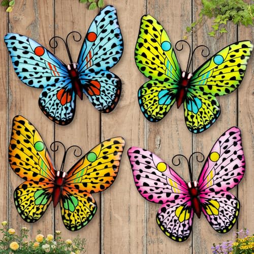 Kyduu 4 Piezas Mariposa de Metal, Mariposa Decorativa de Pared, Decoración de Pared de Mariposa de Metal de Arte,para Jardín Interior y Exterior Decoración de Patio Vallas