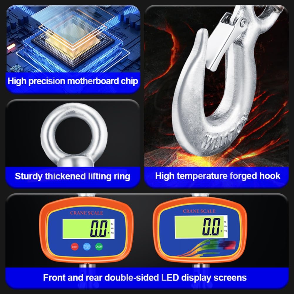 Bloepum 1000KG Electronic Hanging Scale Precision Digital Dual LCD Display 1000kg Crane Scales Industrial Weigher B