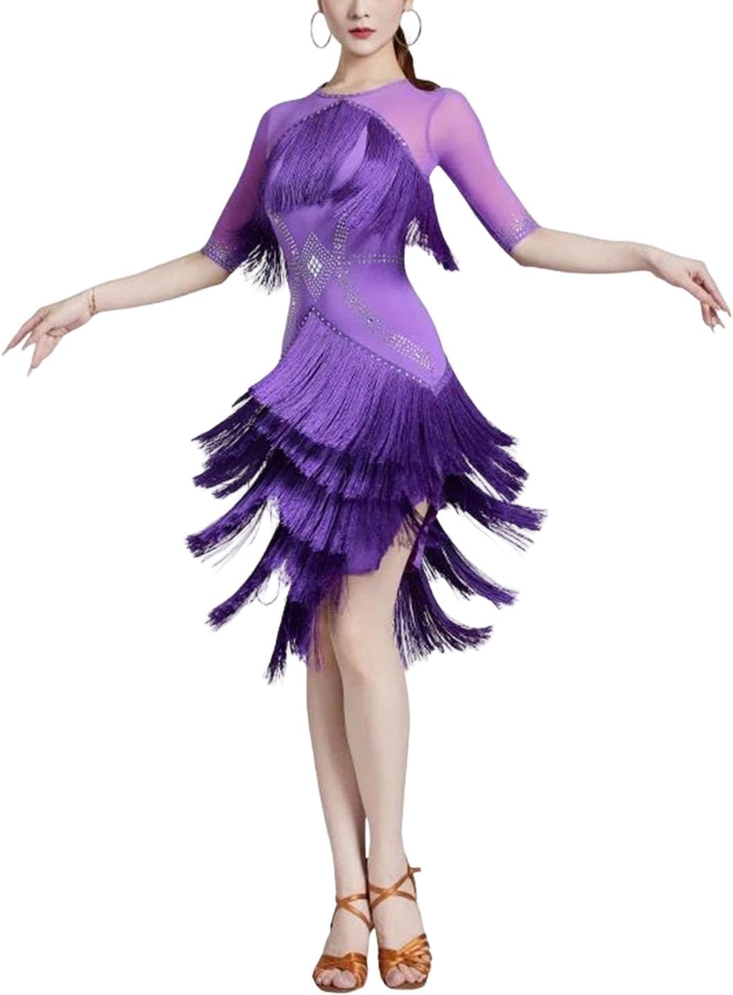 Women Latin Dance Competition Outfit Autumn Performance Suit Tassel Skirt Stage Group Dance Wear