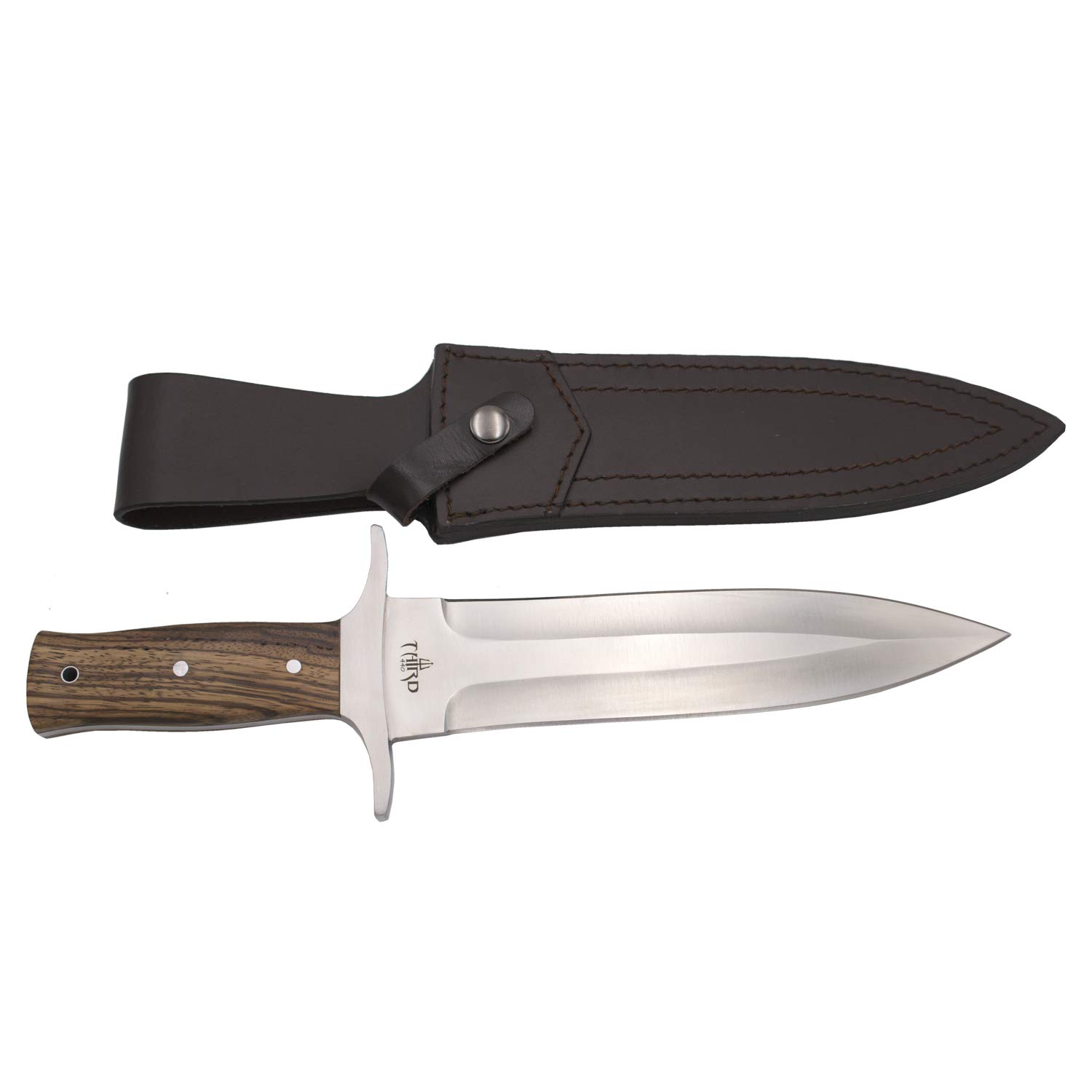 THIRD Jagdmesser 15023ZW, mit satinierter 440er Stahlklinge 23 cm, Holzgriff, mit Lederbezug
