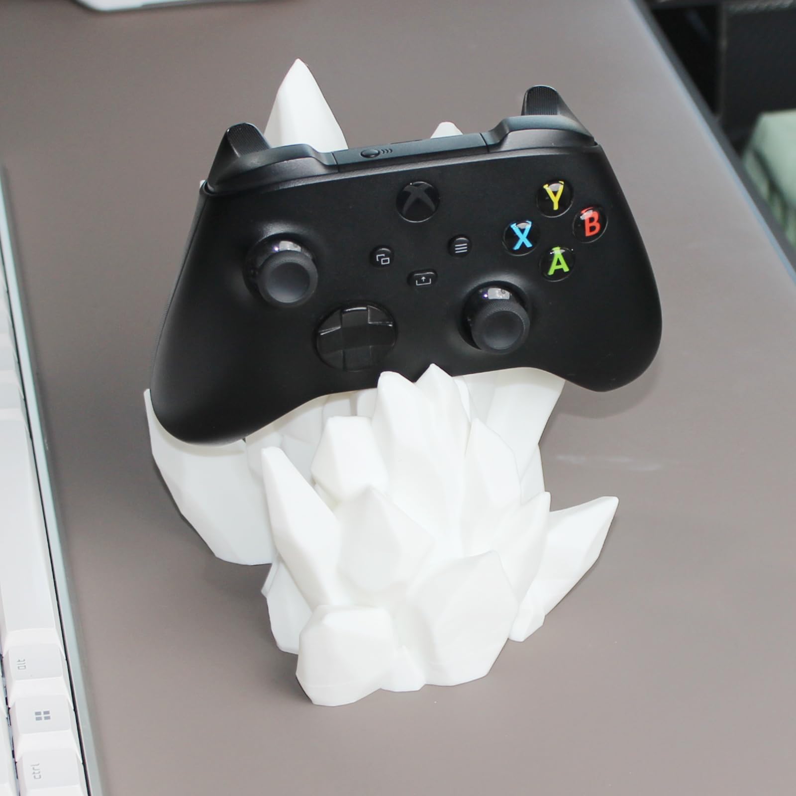 3D-Druck Handgrip-Ständer mit Kristall-Design, E-Sport-Raumdekor, für PS5, Xbox und andere Konsole,Kopfhörnerhalter,Weiß