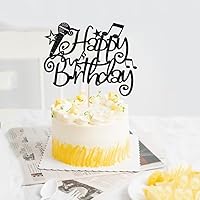 Vista 3 de Micrófono negro con purpurina para pastel de cumpleaños, decoración de cumpleaños para amantes de la música, tema musical de karaoke, suministros