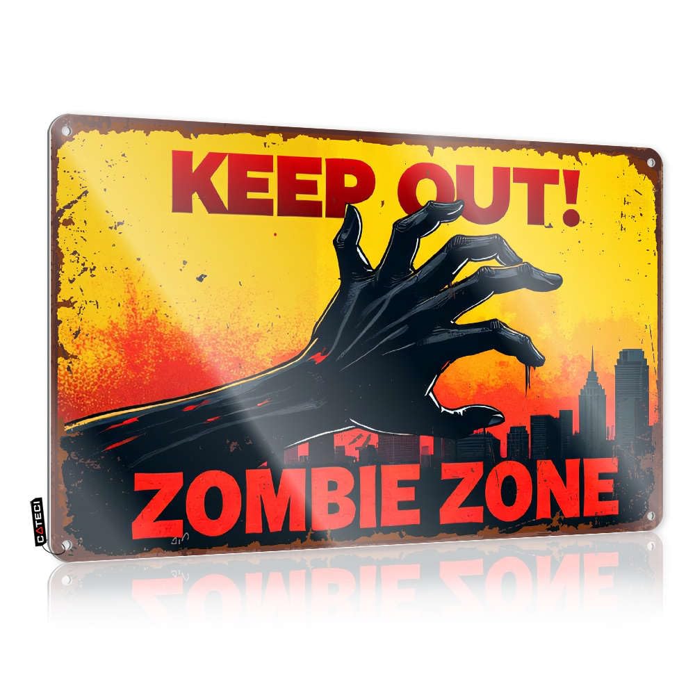Sujd Colour Print, Matal Sign Mount Stuff Keep Out! Zombie Zone. | Rustic Amazing Wall Art(20X30cm)
