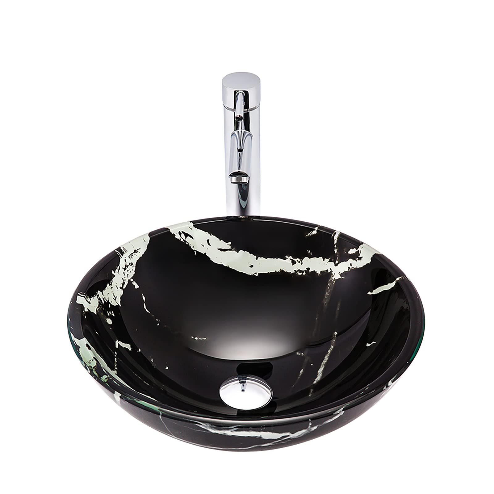 WOTZOV Bathroom Vessel Sink Artistic Tempered Glass Vessel Sink Round Vessel Bowl Sink Countertop Vanity Vessel Sink With Faucet And Pop Up Drain Combo,