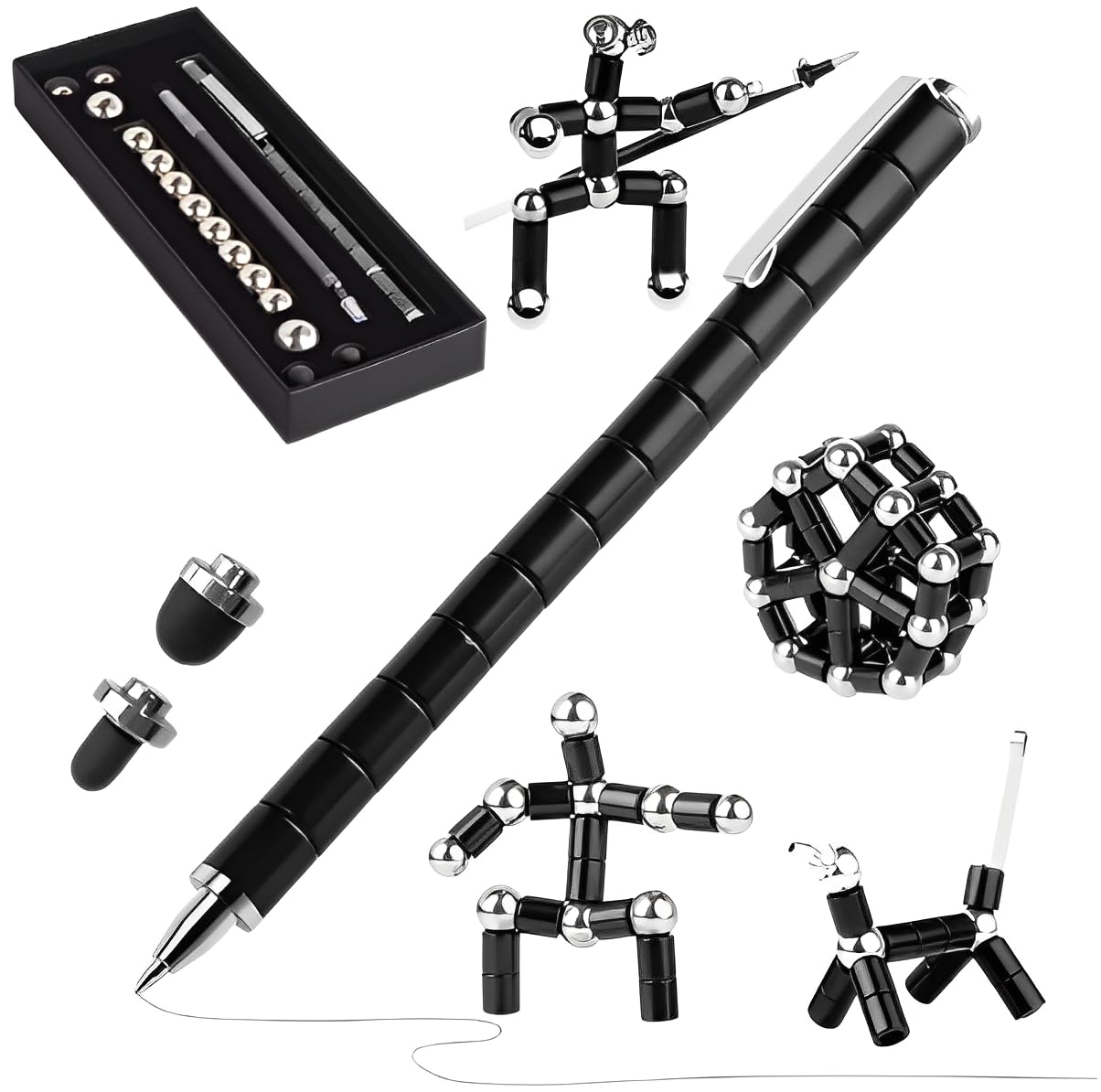 Magnetic Fidget Pen，JIKI Pen Creative Gift Funny Fidget Pen, Crushmetric Switch Strato Pens, Multifunctional Decompression Magnet Pen, Cool Stuff Best Gift For Friends（Black）