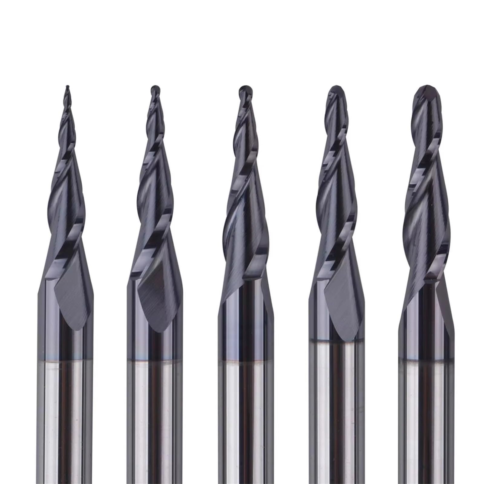 Lote de 5 fresas carburo sólido 4-6 mm, 2 flautas, punta cónica, para grabado CNC, para madera y metal(5PCS-R0.5-30.5-D6)