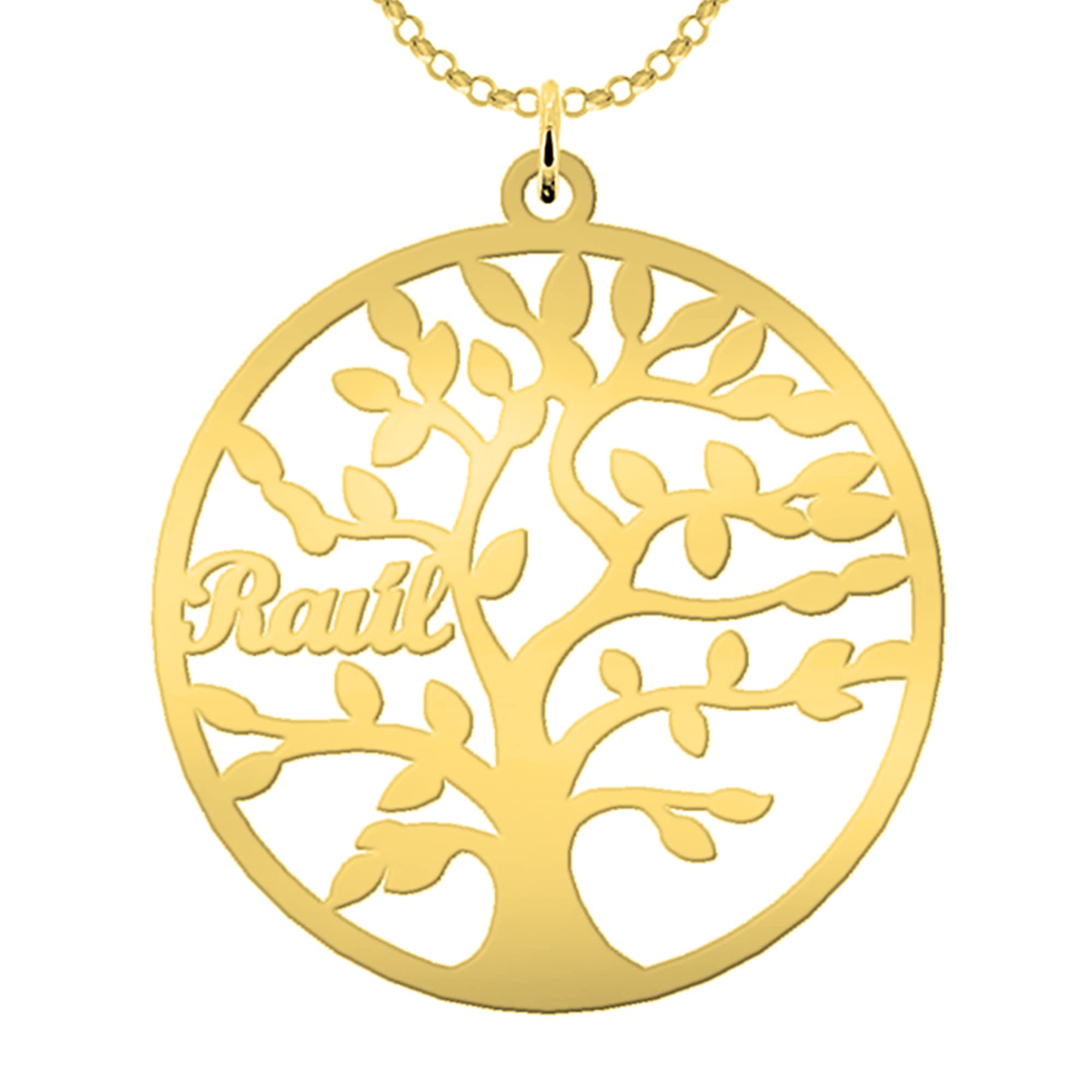 I MIEI GIOIELLI PERSONALIZZATI - Collana con albero della vita da donna in argento Placcato Oro 18K- Ciondolo regalo originale per mamme e nonne dove puoi includere i nomi della tua famiglia (1 Nome)