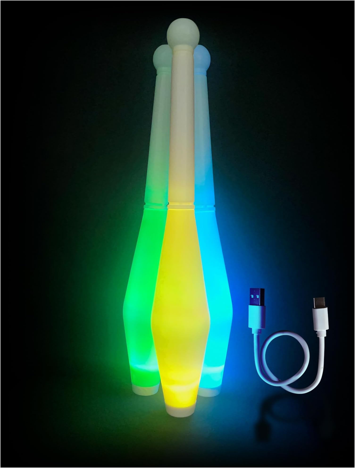 LED Juggling Sticks for Kids - Glow-in-The-Dark, Durable Plastic Toys for Skill-Building & Coordination, Rechargeable Juggling Pins - Fun Gift for Birthdays & Holidays
