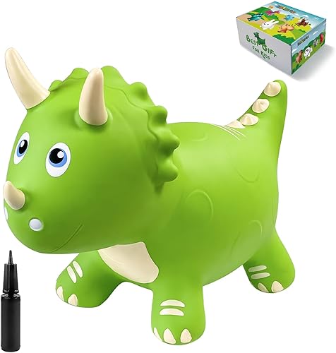 HotMax Juguetes de tolva hinchable de dinosaurio, caballo hinchable para niños pequeños, paseo inflable en animales hinchables, triceratops que