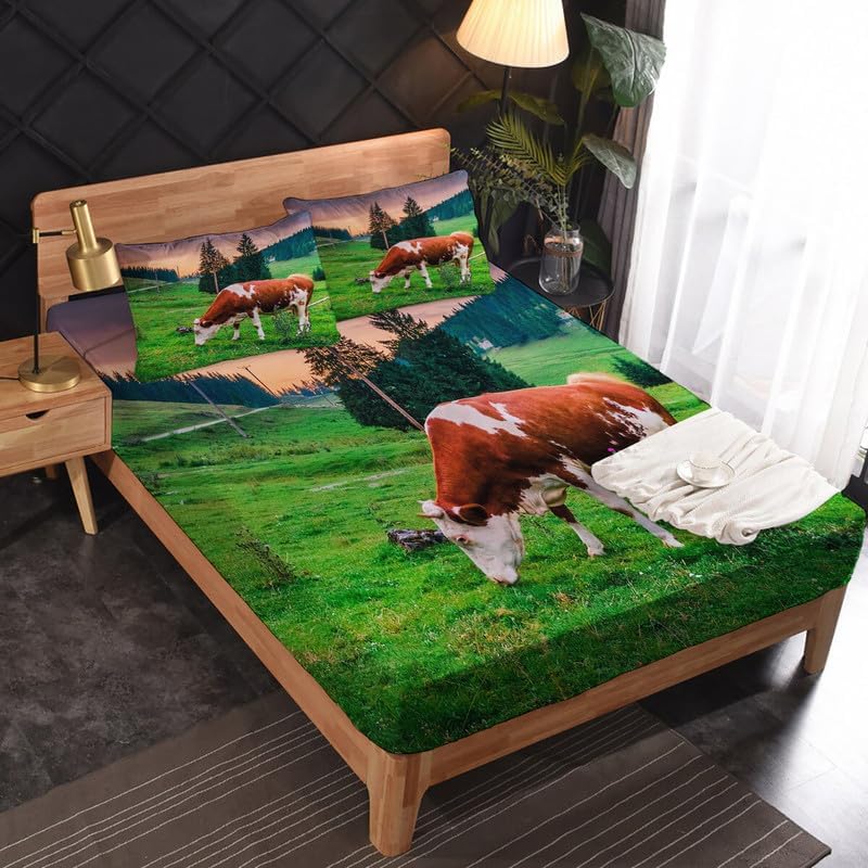 Miniatura 9 de Highland Cow - Juego de sábanas tamaño Queen, sábanas de microfibra suave y bolsillo profundo, sábanas y fundas de almohada estampadas sin arrugas,