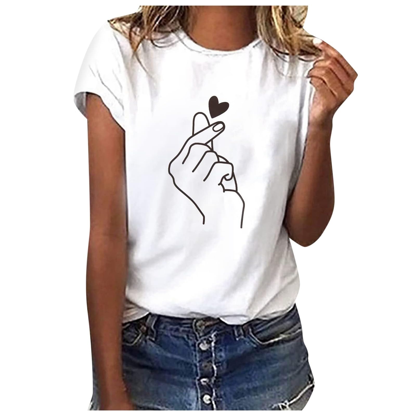 Sunnyuk Camiseta Manga Corta Mujer Blanca Basicas T-Shirt Mujer Algodon Casual Cuello Redondo Camiseta de Verano con Estampado