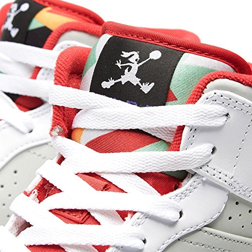 Jordan Nike Mens Air 1 MID WB White/True Red-Silver Leather Size 14 Basketball