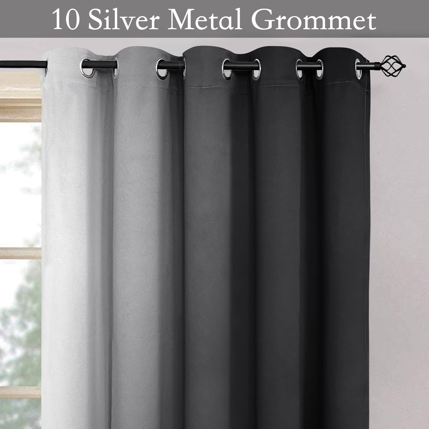 SimpleHome Ombre Room Darkening Curtains for Bedroom Gradient Black to Grey White Light Blocking Thermal Insulated Grommet Window Curtains/Drapes for Living Room,2 Panels - Image 4