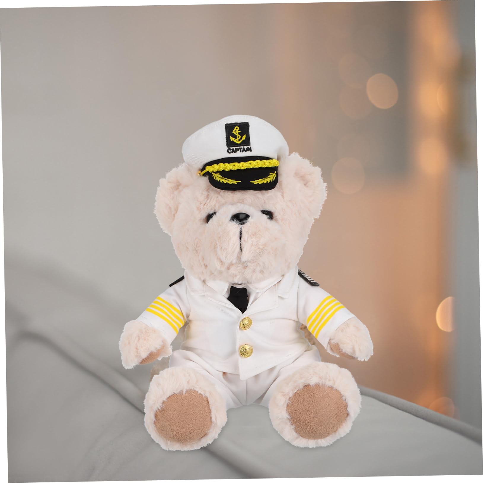 Abaodam Piccolo Peluche Orso Capitano, Bambola di Peluche Beige in Morbido Cotone Pp, Tenero e Soffice, per Decorazioni e Foto