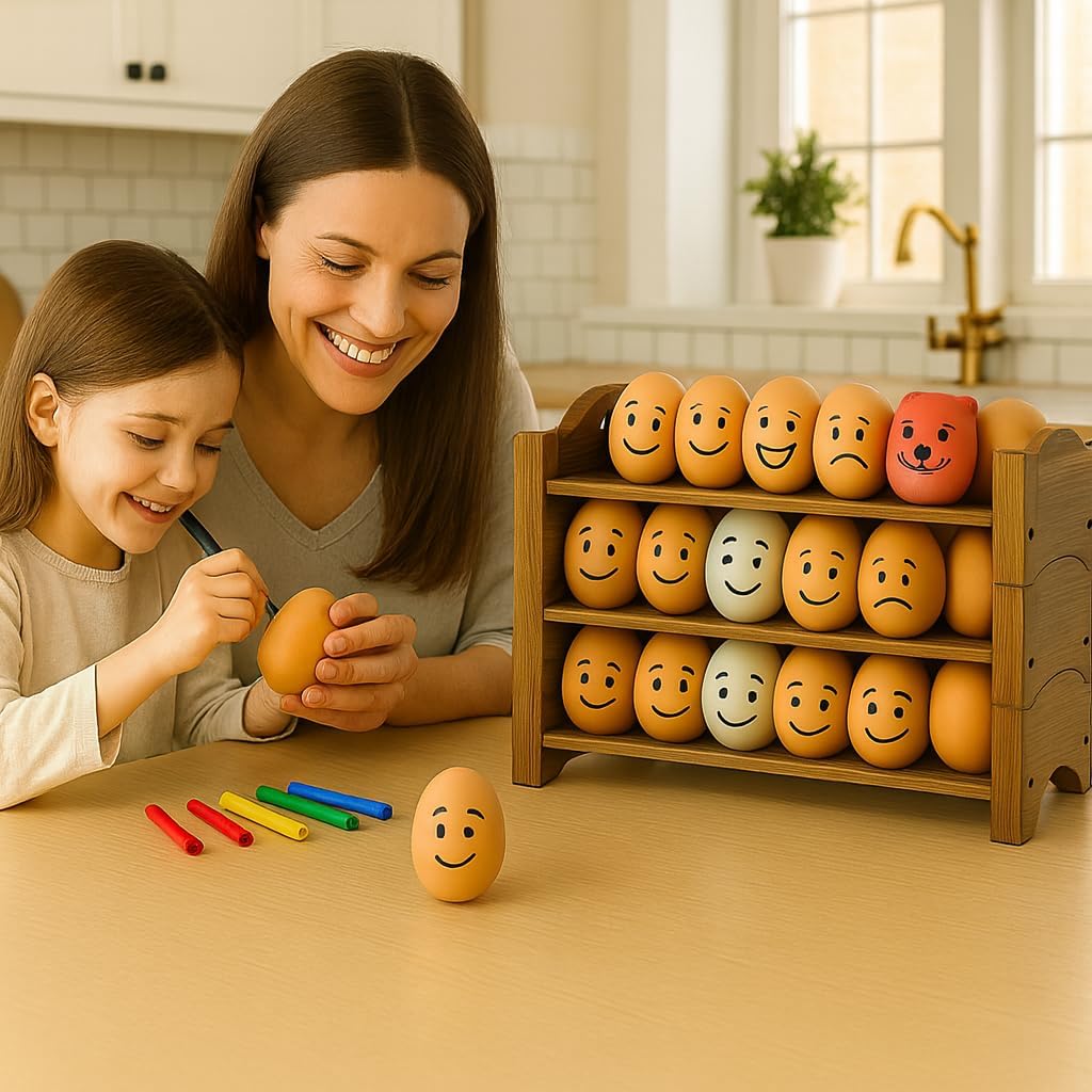 Wooden Egg Holder for Countertop, Holds 54 Eggs, 3-Tier Farmhouse Egg Organizer for Fresh Eggs, Stackable Egg Storage Rack for Kitchen, Rustic Pine Wood Egg Display Stand for Home & Country Decor - Image 3