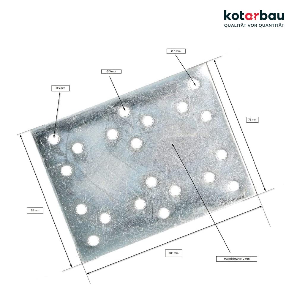 KOTARBAU Lochplatten 100 x 76 mm Verzinkt Silber Flachverbinder Holzverbinder Innen – Außenbereich Lochplatte Stahlverbinder Lochblech Flacheisen (50)